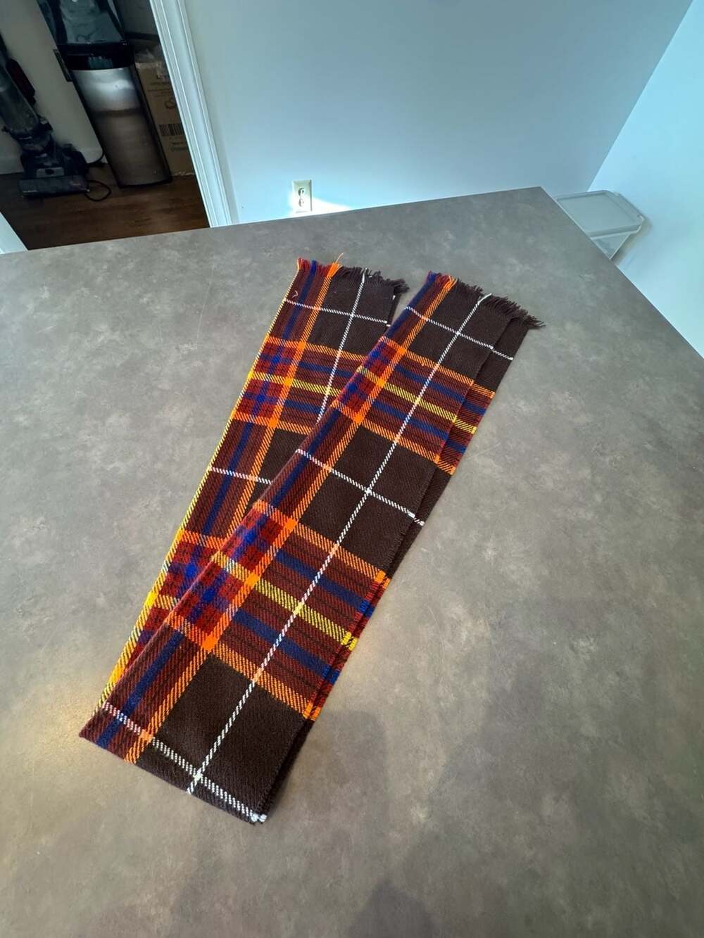 Vintage Tartan Winter Scarf Brown Orange Blue